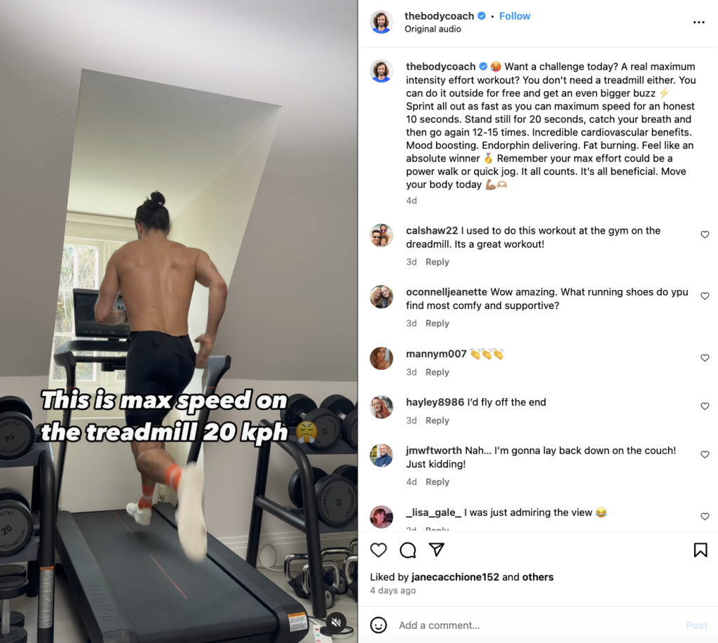 Joe Wicks boasts an Instagram following of a whopping 4.7 million followers and is popular for videos like this one.